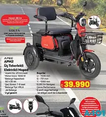 APEC APM2 ÜÇ TEKERLEKLİ ELEKTRİKLİ MOPED MOTOSİKLET fiyat ve kampanya bilgisi